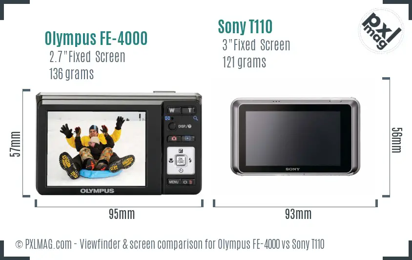 Olympus FE-4000 vs Sony T110 Screen and Viewfinder comparison