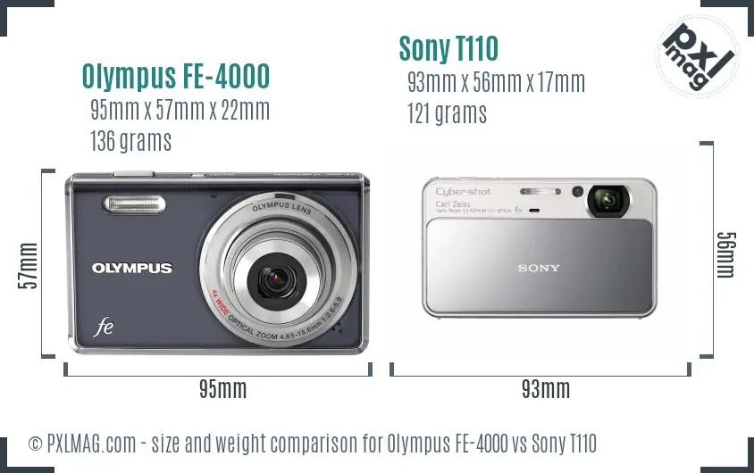 Olympus FE-4000 vs Sony T110 size comparison