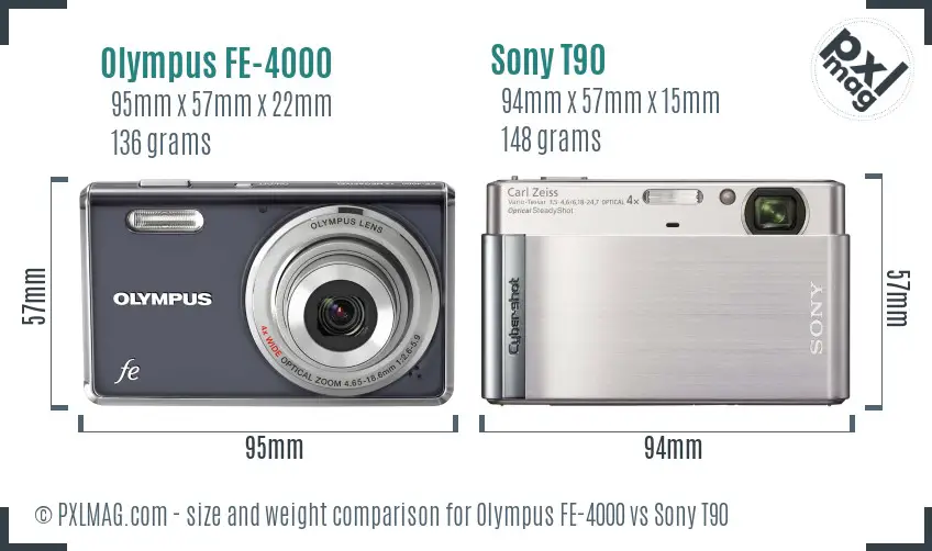 Olympus FE-4000 vs Sony T90 size comparison