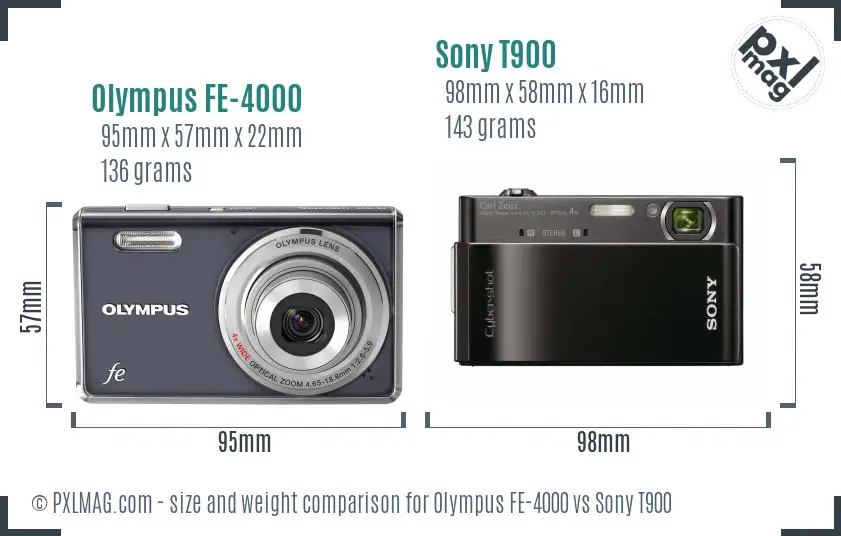 Olympus FE-4000 vs Sony T900 size comparison Olympus FE-4000 vs Sony T900 size comparison
