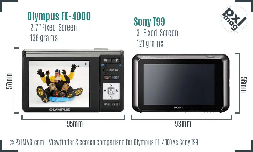 Olympus FE-4000 vs Sony T99 Screen and Viewfinder comparison