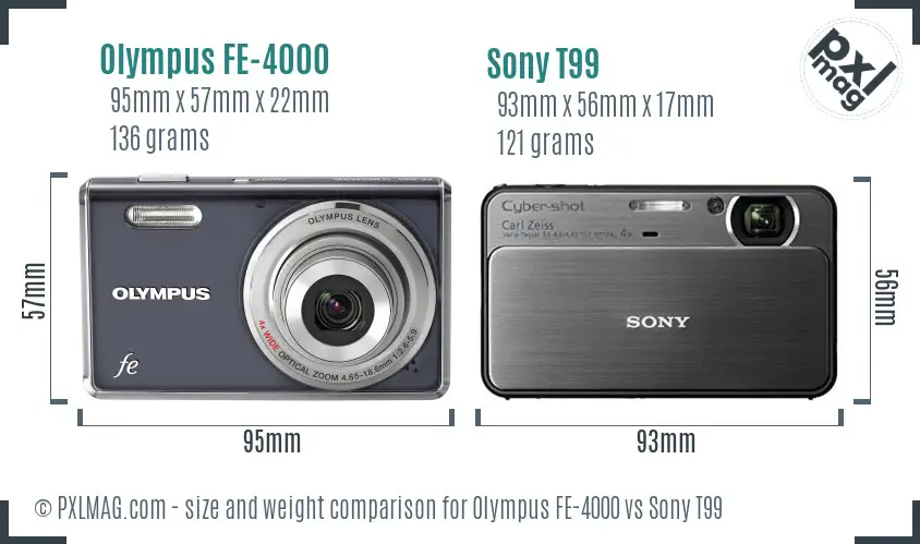 Olympus FE-4000 vs Sony T99 size comparison