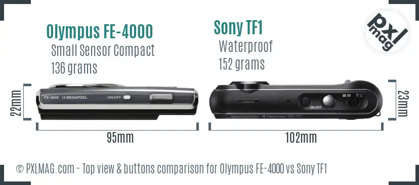 Olympus FE-4000 vs Sony TF1 top view buttons comparison