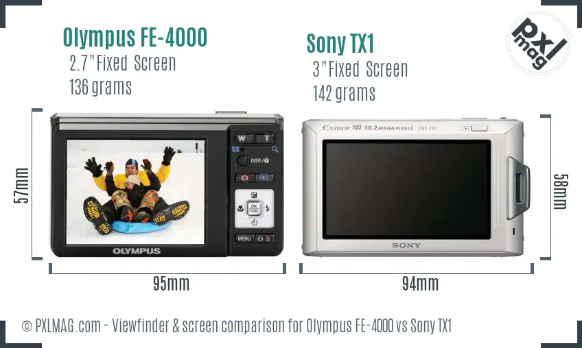 Olympus FE-4000 vs Sony TX1 Screen and Viewfinder comparison