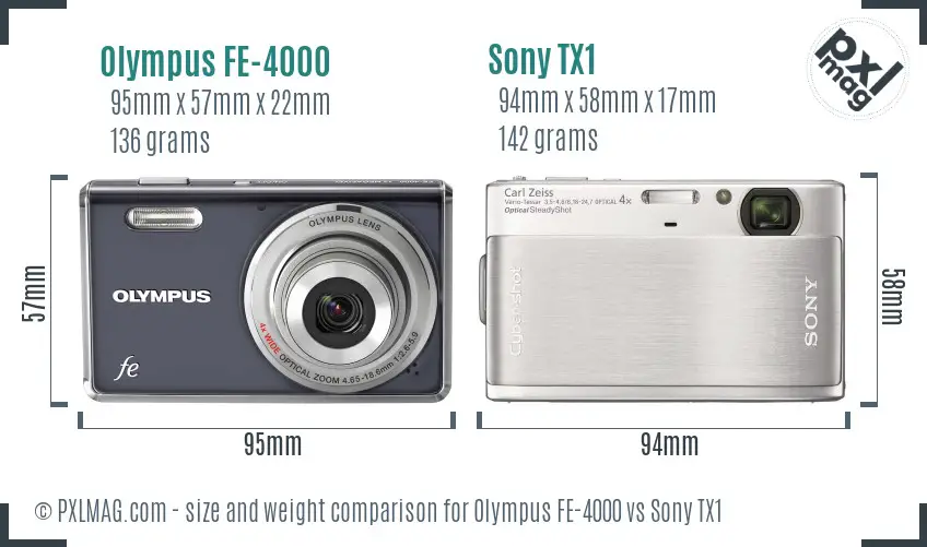 Olympus FE-4000 vs Sony TX1 size comparison