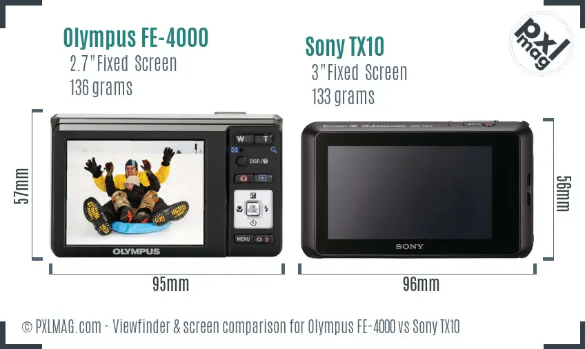Back Screen and Interface Comparison: Olympus FE-4000 vs Sony TX10