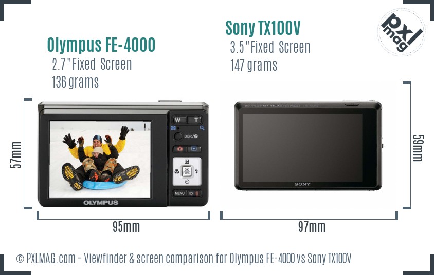 Olympus FE-4000 vs Sony TX100V Screen and Viewfinder comparison