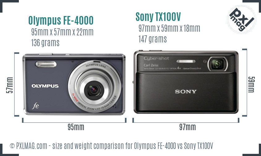 Olympus FE-4000 vs Sony TX100V size comparison