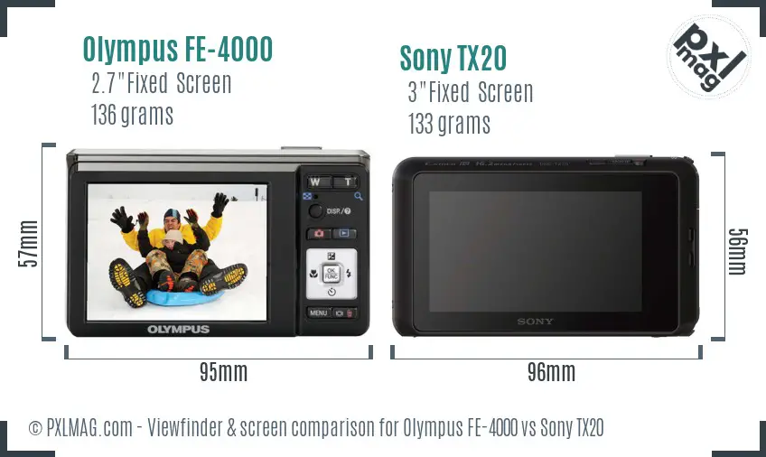 Olympus FE-4000 vs Sony TX20 Screen and Viewfinder comparison