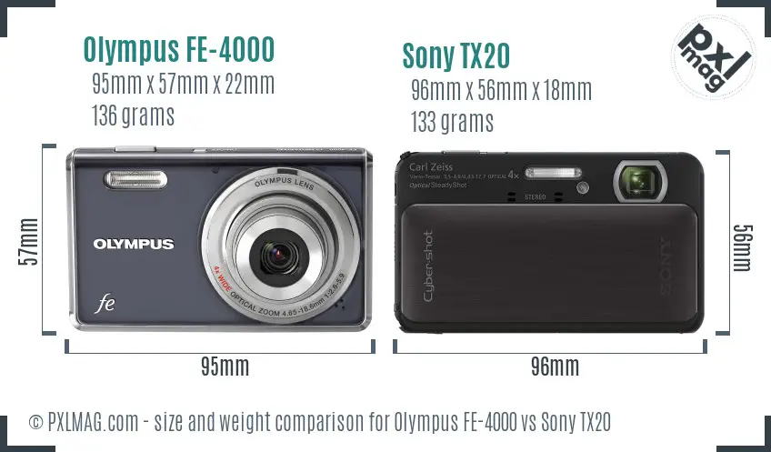 Olympus FE-4000 vs Sony TX20 size comparison Olympus FE-4000 vs Sony TX20 size comparison