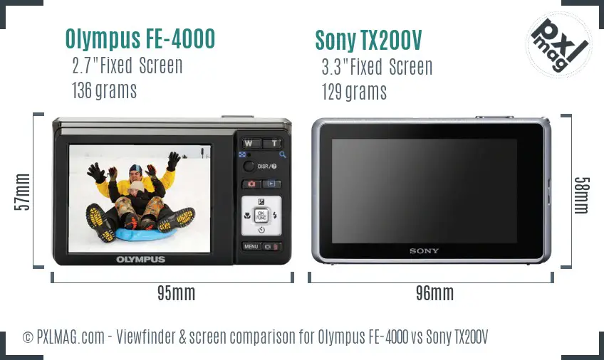 Olympus FE-4000 vs Sony TX200V Screen and Viewfinder comparison Olympus FE-4000 vs Sony TX200V Screen and Viewfinder comparison