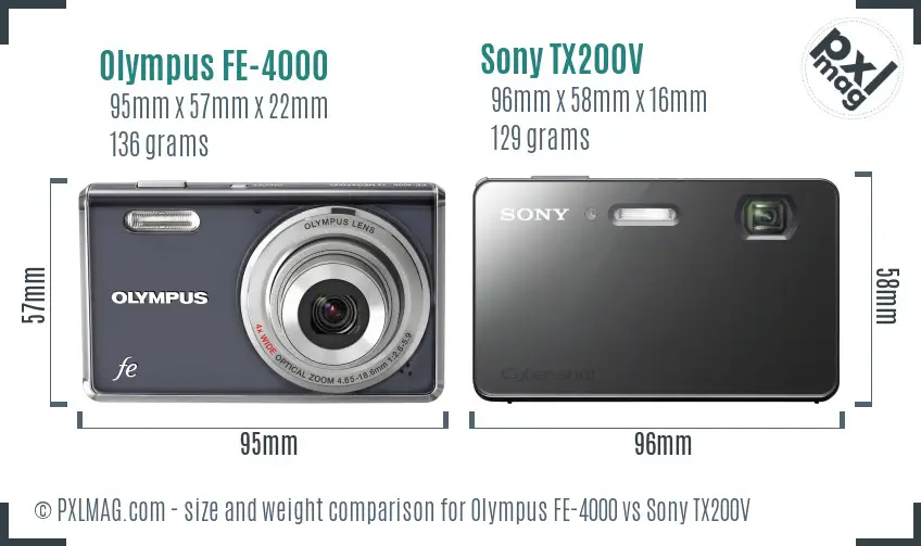 Olympus FE-4000 vs Sony TX200V size comparison Olympus FE-4000 vs Sony TX200V size comparison
