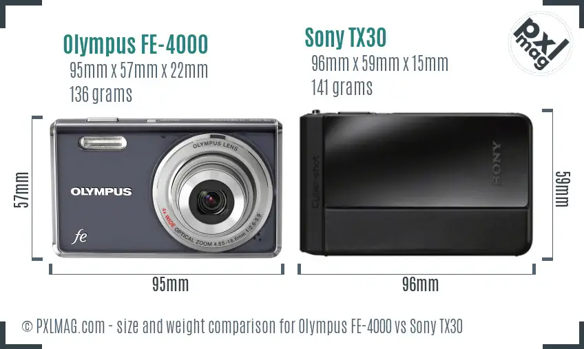 Olympus FE-4000 vs Sony TX30 size comparison