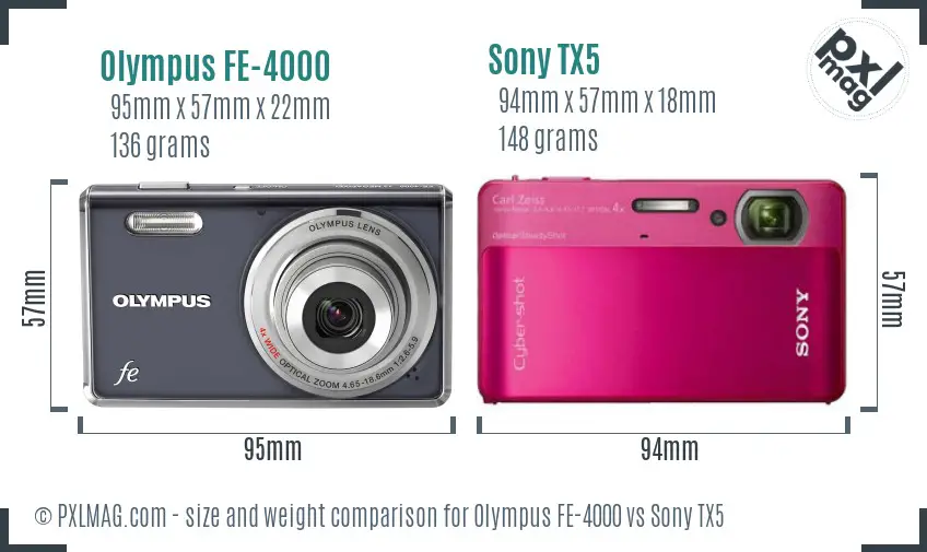 Olympus FE-4000 vs Sony TX5 size comparison