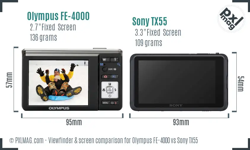 Olympus FE-4000 vs Sony TX55 Screen and Viewfinder comparison