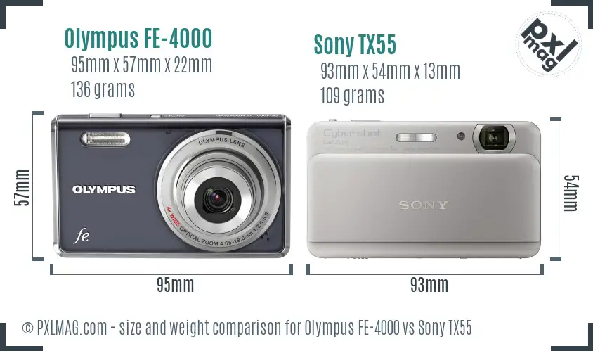 Olympus FE-4000 vs Sony TX55 size comparison