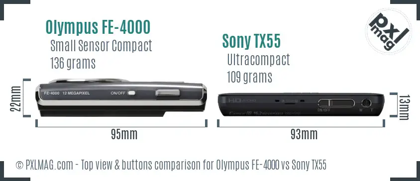 Olympus FE-4000 vs Sony TX55 top view buttons comparison