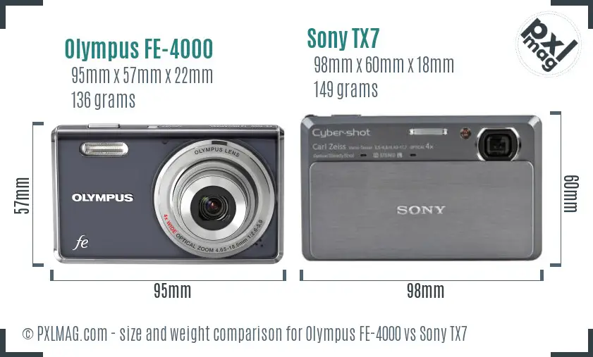 Olympus FE-4000 vs Sony TX7 size comparison
