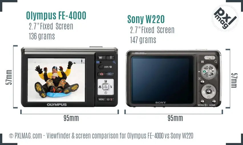 Olympus FE-4000 vs Sony W220 Screen and Viewfinder comparison