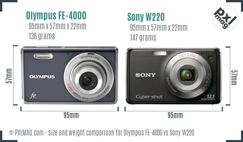 Olympus FE-4000 vs Sony W220 size comparison