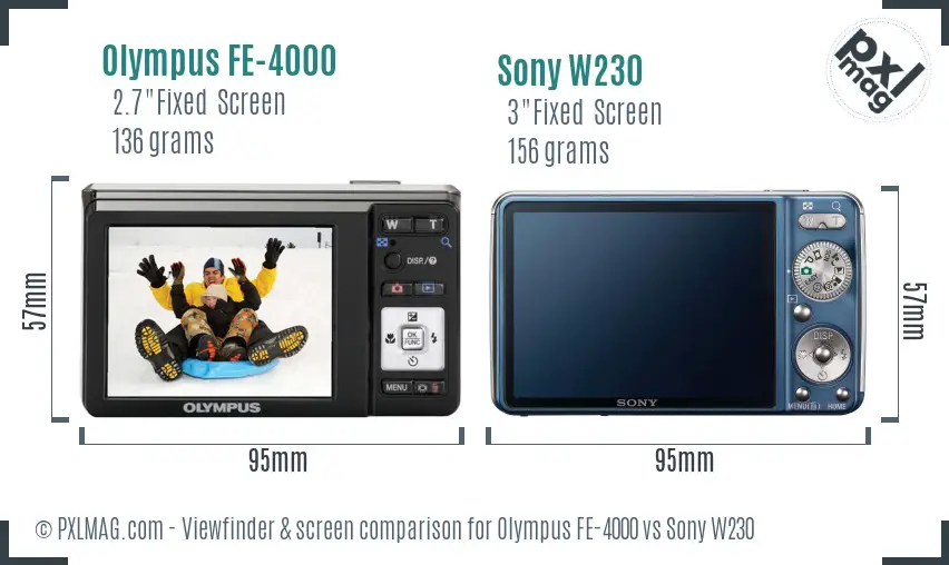 Olympus FE-4000 vs Sony W230 Screen and Viewfinder comparison