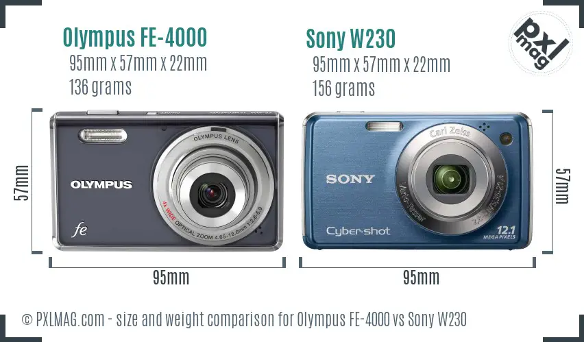 Olympus FE-4000 vs Sony W230 size comparison