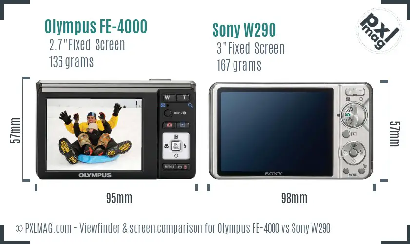 Olympus FE-4000 vs Sony W290 Screen and Viewfinder comparison