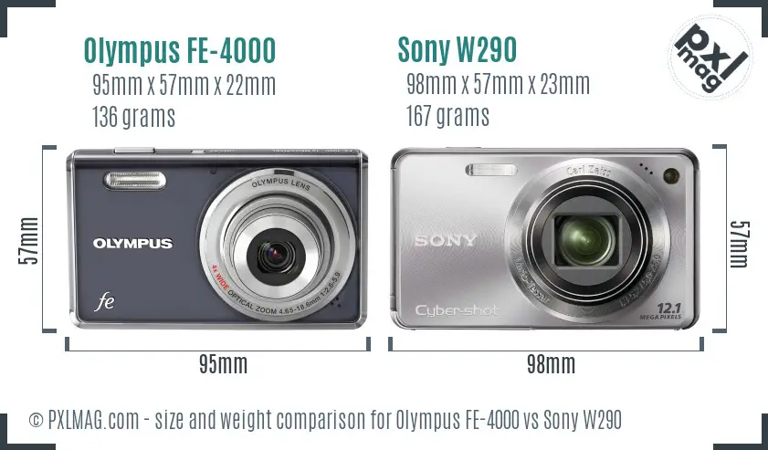 Olympus FE-4000 vs Sony W290 size comparison