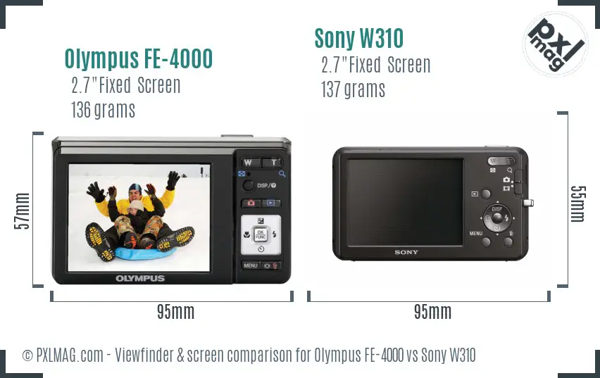 Olympus FE-4000 vs Sony W310 Screen and Viewfinder comparison