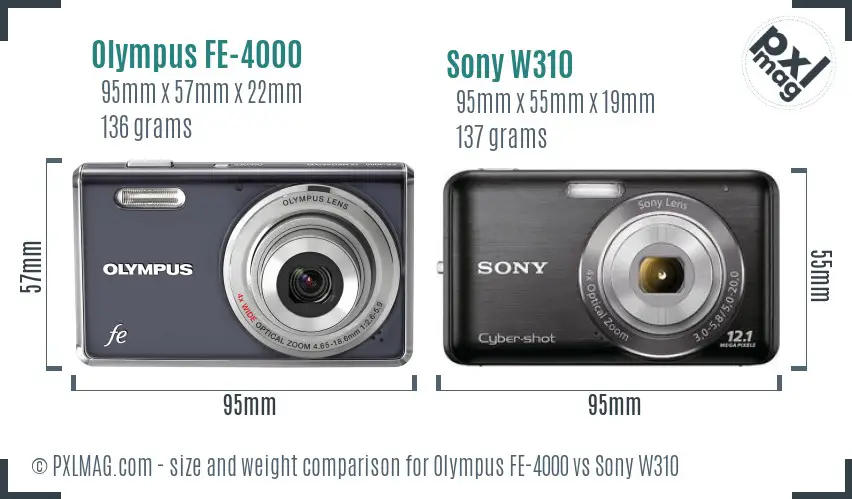 Olympus FE-4000 vs Sony W310 size comparison