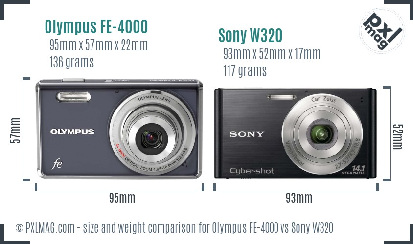 Olympus FE-4000 vs Sony W320 size comparison