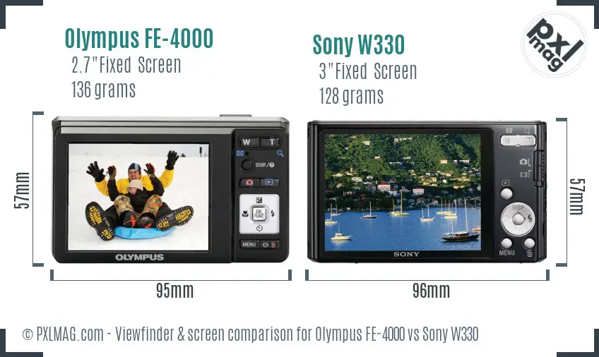 Olympus FE-4000 vs Sony W330 Screen and Viewfinder comparison