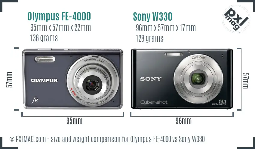 Olympus FE-4000 vs Sony W330 size comparison