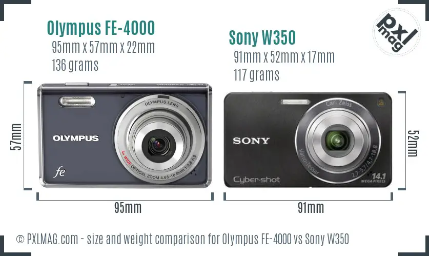 Olympus FE-4000 vs Sony W350 size comparison