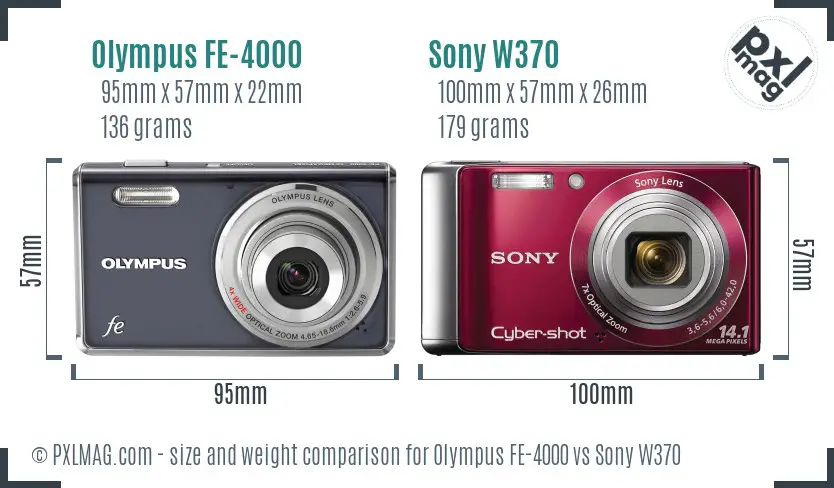 Olympus FE-4000 vs Sony W370 size comparison