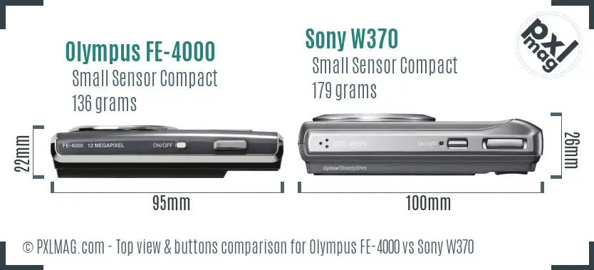 Olympus FE-4000 vs Sony W370 top view buttons comparison