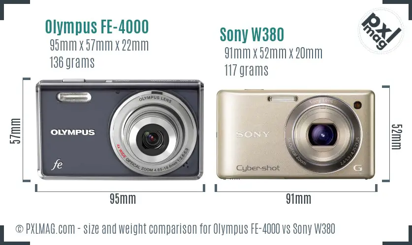 Olympus FE-4000 vs Sony W380 size comparison