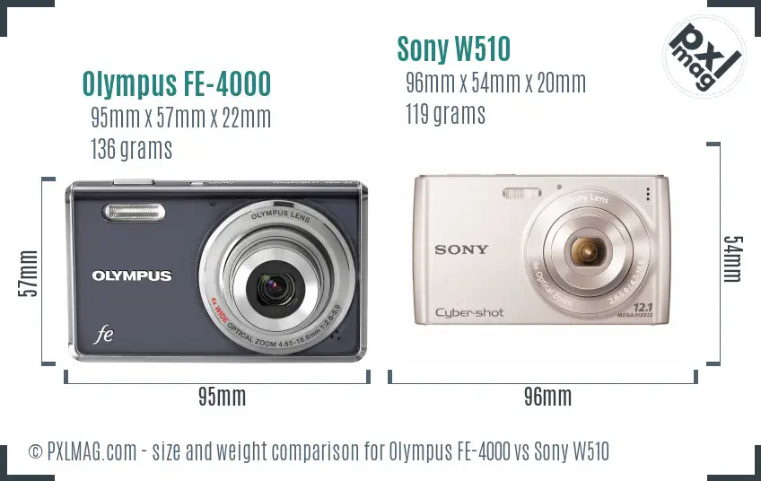 Olympus FE-4000 vs Sony W510 size comparison