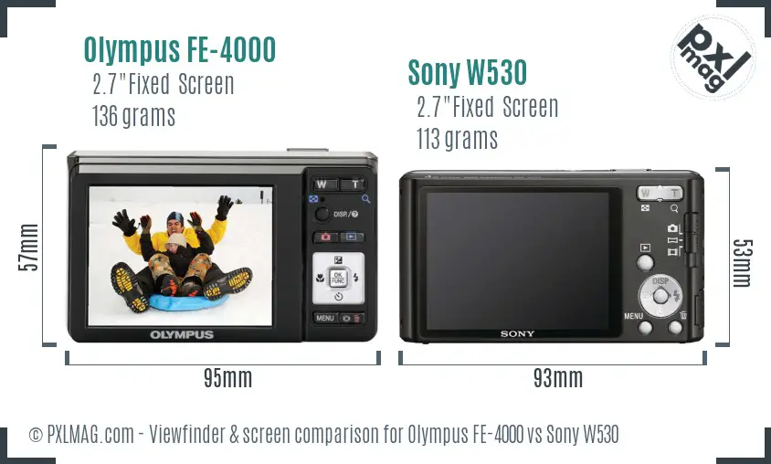 Olympus FE-4000 vs Sony W530 Screen and Viewfinder comparison