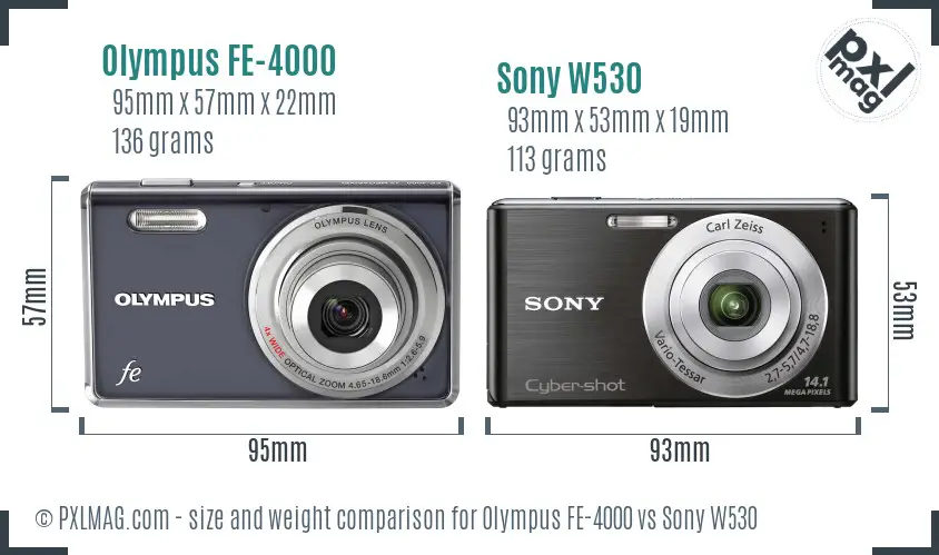 Olympus FE-4000 vs Sony W530 size comparison Olympus FE-4000 vs Sony W530 size comparison