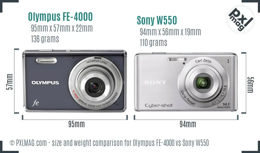 Olympus FE-4000 vs Sony W550 size comparison