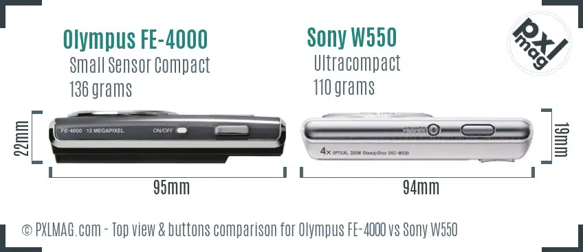 Olympus FE-4000 vs Sony W550 top view buttons comparison