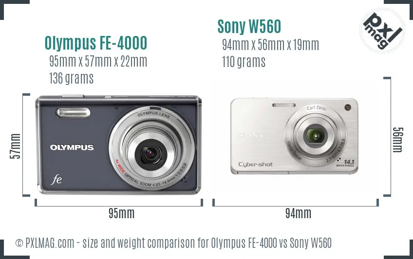 Olympus FE-4000 vs Sony W560 size comparison