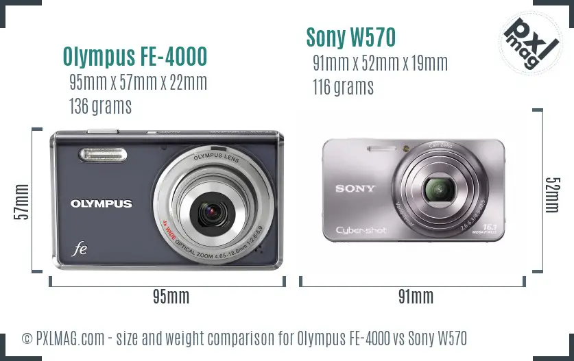 Olympus FE-4000 vs Sony W570 size comparison
