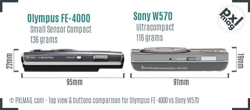 Olympus FE-4000 vs Sony W570 top view buttons comparison
