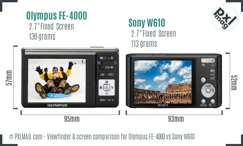 Olympus FE-4000 vs Sony W610 Screen and Viewfinder comparison