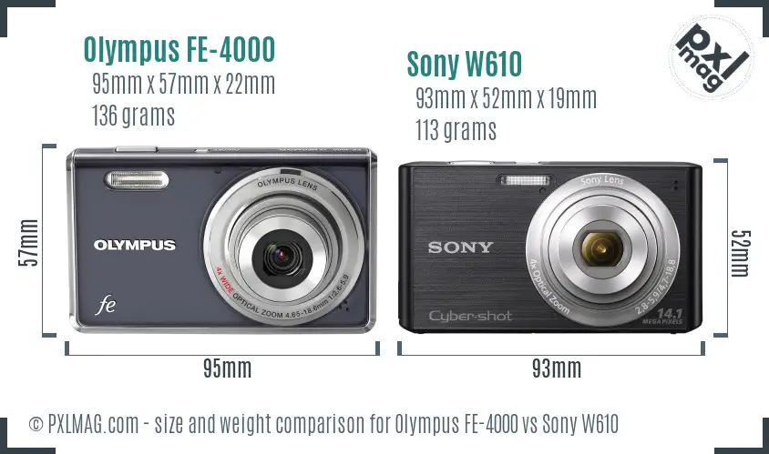 Olympus FE-4000 vs Sony W610 size comparison