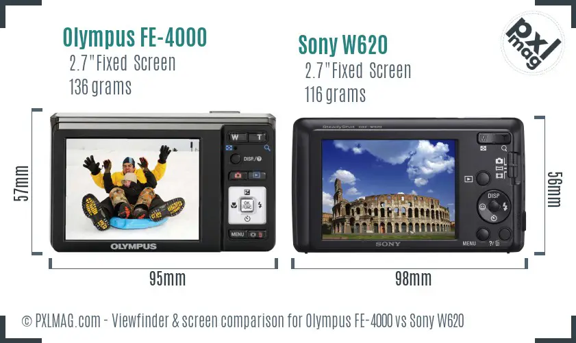 Olympus FE-4000 vs Sony W620 Screen and Viewfinder comparison