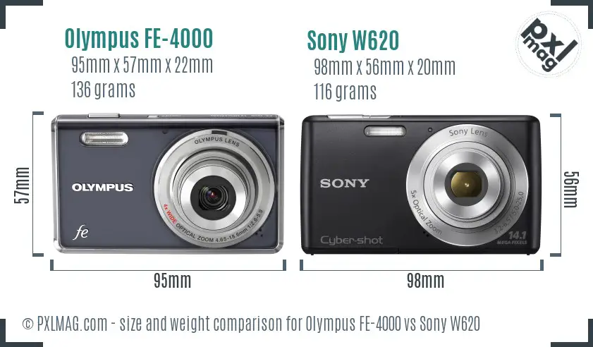 Olympus FE-4000 vs Sony W620 size comparison