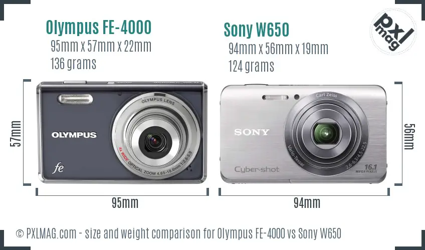 Olympus FE-4000 vs Sony W650 size comparison